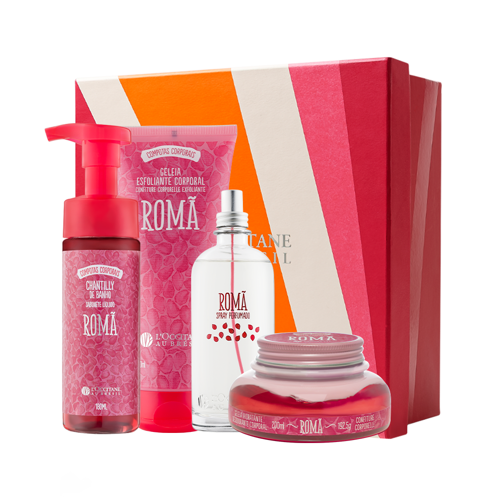 Combo Romã: Chantilly de Banho, Esfoliante, Hidratante e Spray